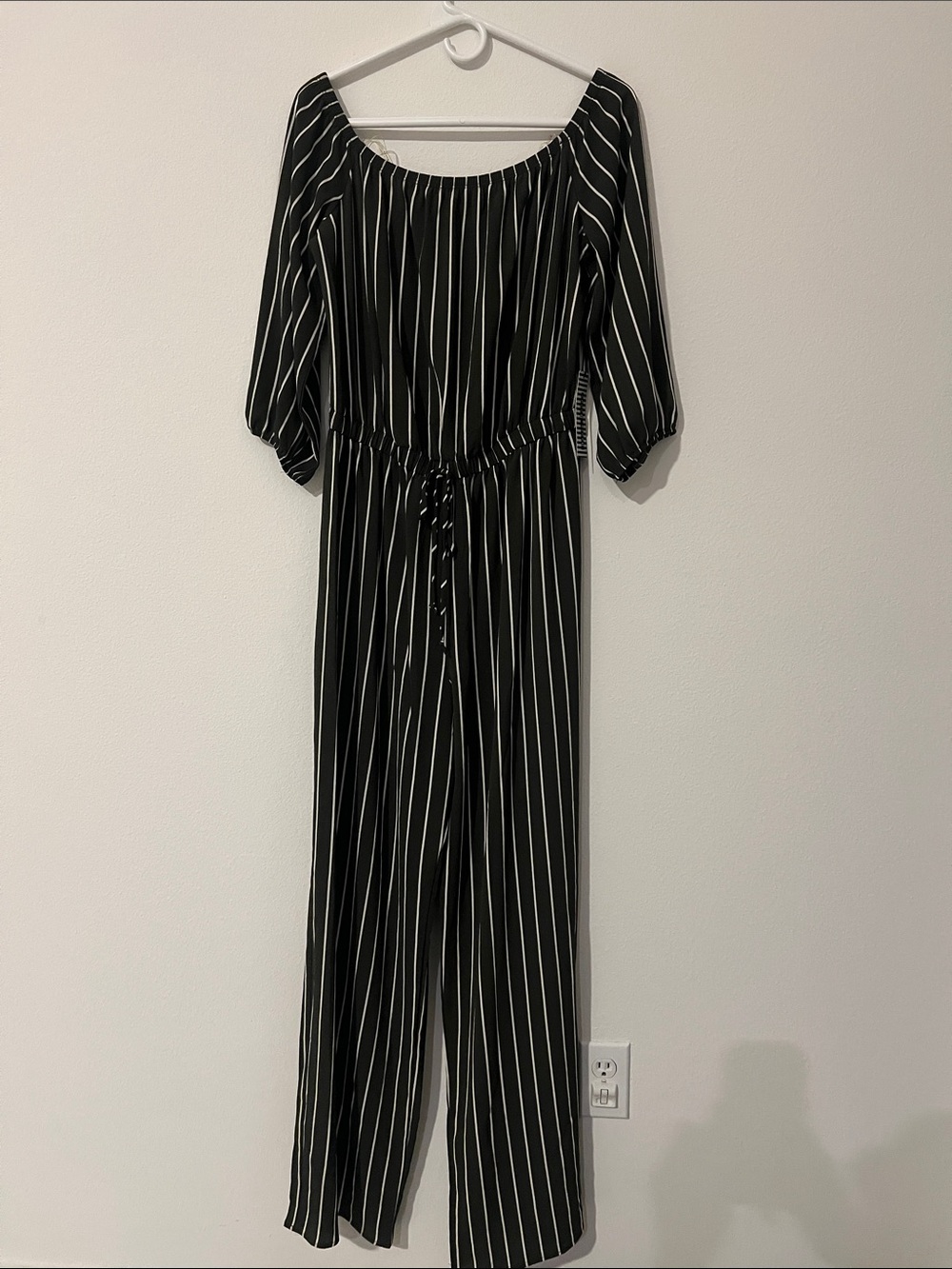 Black & White Striped Off-Shoulder Jumpsuit